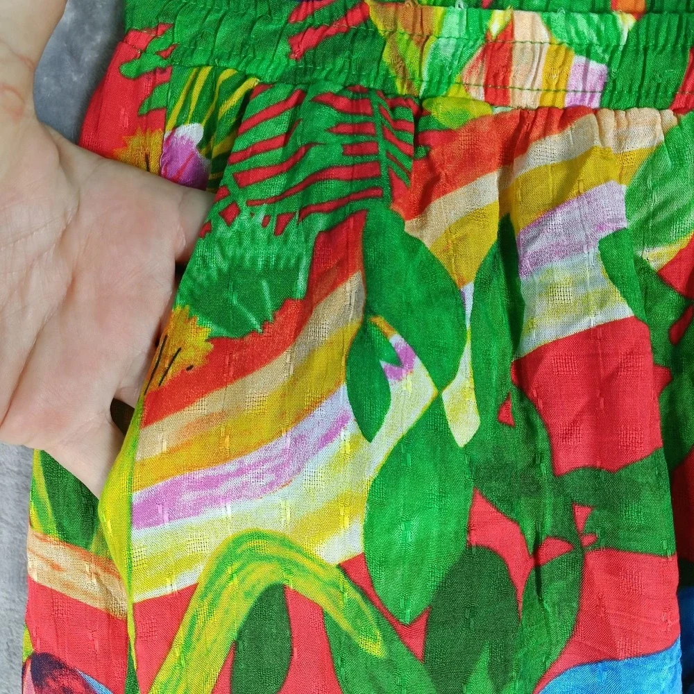 Panama Jack Wide Leg Pants Size XL Tropical Bird Print Resort Drawstring Flowy - Picture 7 of 8